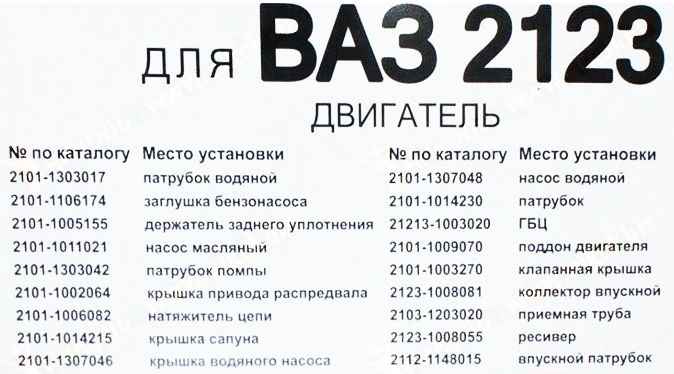 Набор прокладок ДВС ВАЗ 2123 Нива Шевроле полный Стандарт <b>КВАДРАТИС KVP-2123-1002064-86-02</b> - изображение 1