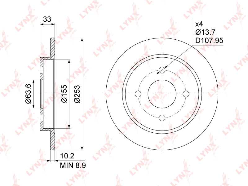 Диск тормозной задний (252,5x10) подходит для FORD Focus I 1.4-2.0 99-04 / Fiesta VI 1.0-1.6 09> <b>LYNXAUTO BN-1020</b> - изображение 1