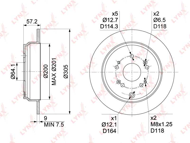 Диск тормозной задний (304,5x9) подходит для HONDA CR-V II 2.0-2.4 01-06 <b>LYNXAUTO BN-1030</b> - изображение