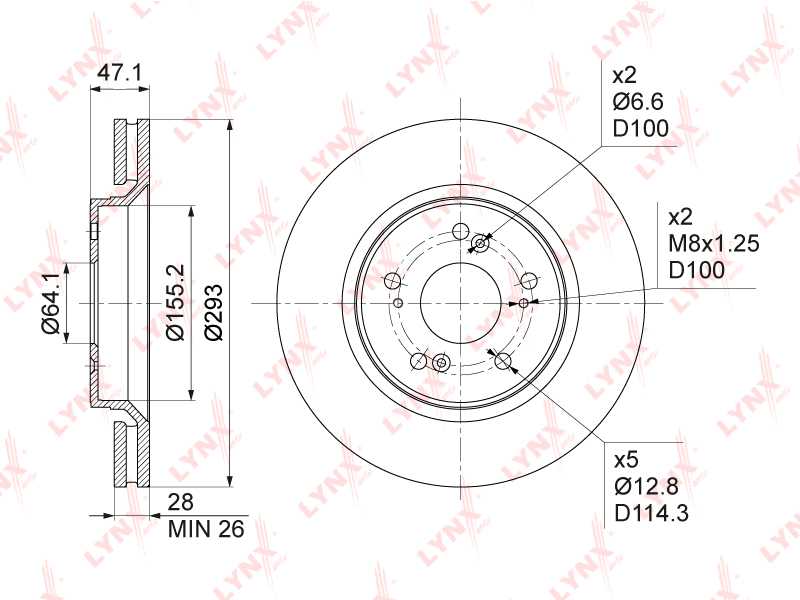Диск тормозной передний (293x28) подходит для HONDA CR-V III-IV 2.0-2.4 07> <b>LYNXAUTO BN-1039</b> - изображение 1
