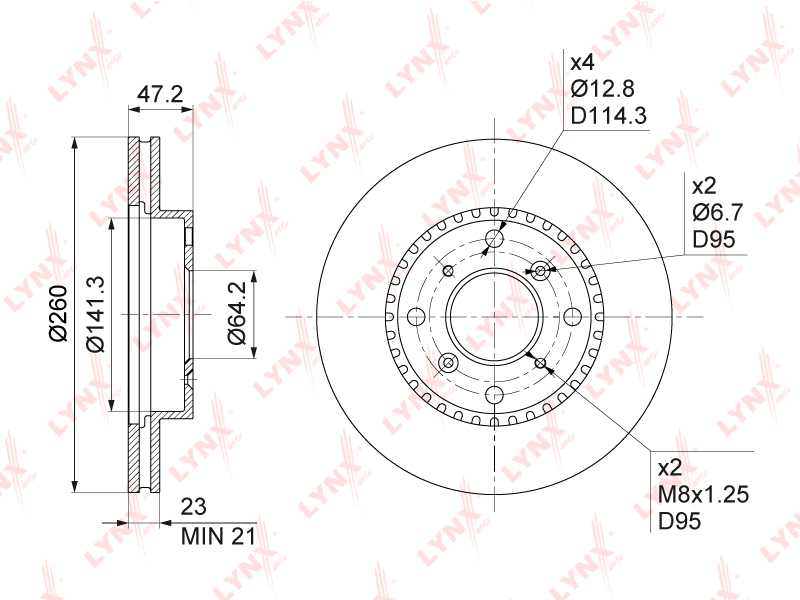 Диск тормозной передний (260x23) подходит для HONDA CR-V I 2.0 99-02 / Accord VI 1.6 98-02 / Prelude IV 2.0 92-00 <b>LYNXAUTO Диск тормозной передний (260x23) подходит для HONDA CR-V I 2.0 99-02 / Accord VI 1.6 98-02 / Prelude IV 2.0 92-00 <b>LYNXAUTO BN-1041</b> - изображение