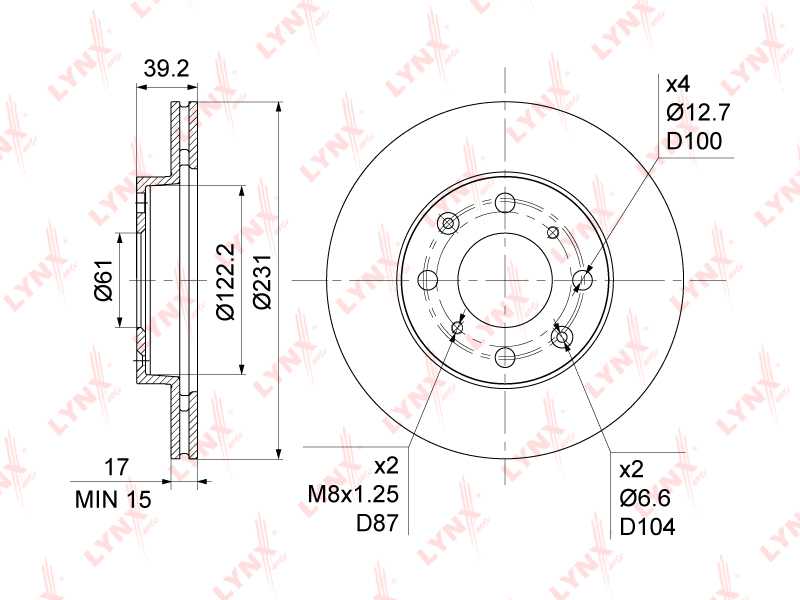 Диск тормозной передний (231x17) подходит для HONDA Jazz(GD) 1.3 02-08 <b>LYNXAUTO BN-1046</b> - изображение 1