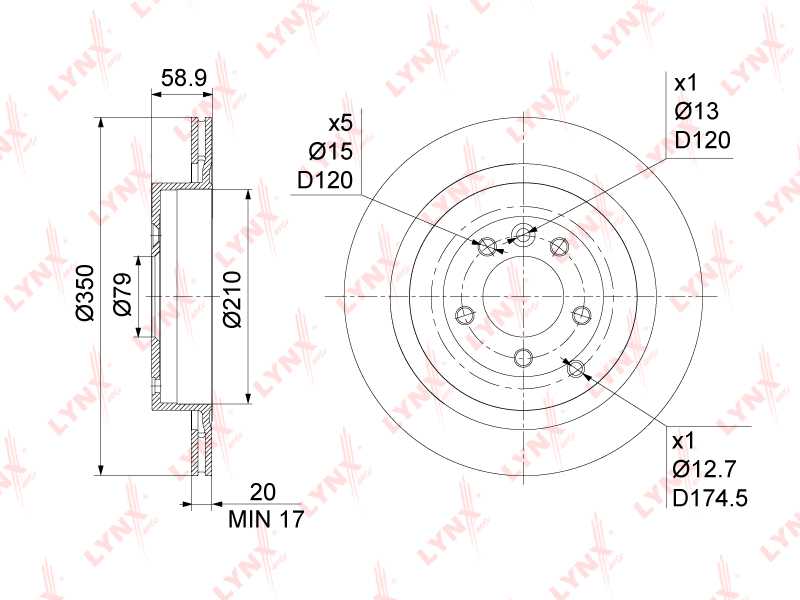 Диск тормозной задний (350x20) подходит для LAND ROVER Discovery IV 3.0-5.0 09> / Range Rover III 4.3-5.0 05-12 / Range Rover Sport(LS) 2.7D-5.0 05-13 <b>LYNXAUTO BN-1064</b> - изображение 1
