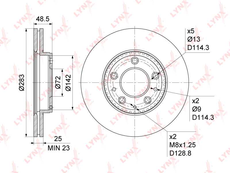Диск тормозной передний (283x25) подходит для MAZDA 6(GG/Y) 2.0-2.3 02-07 <b>LYNXAUTO BN-1072</b> - изображение