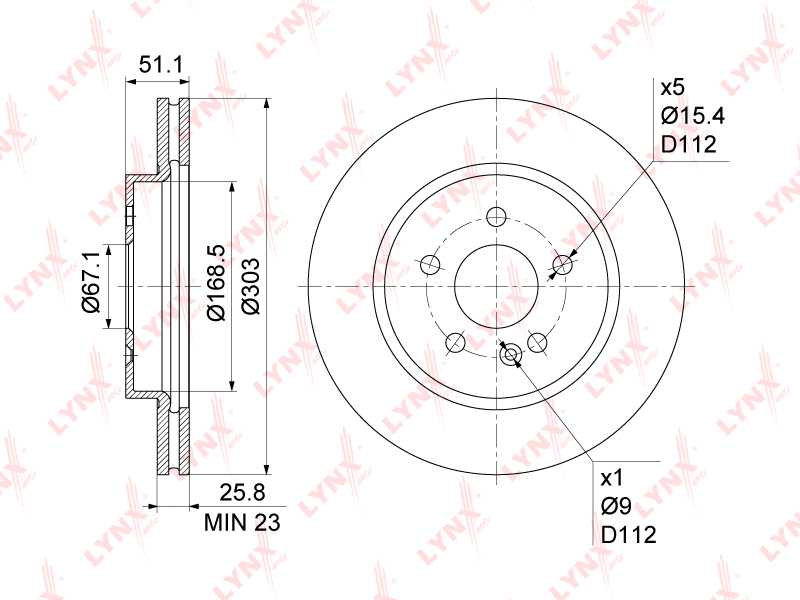 Диск тормозной передний (303x26) подходит для MB ML230-430(W163) 99-05 <b>LYNXAUTO BN-1083</b> - изображение 1