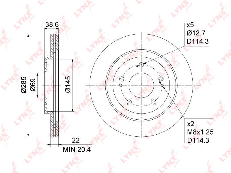 Диск тормозной передний (285x22) подходит для MITSUBISHI Pajero Pinin 1.8-2.0 99-07 <b>LYNXAUTO BN-1095</b> - изображение 1