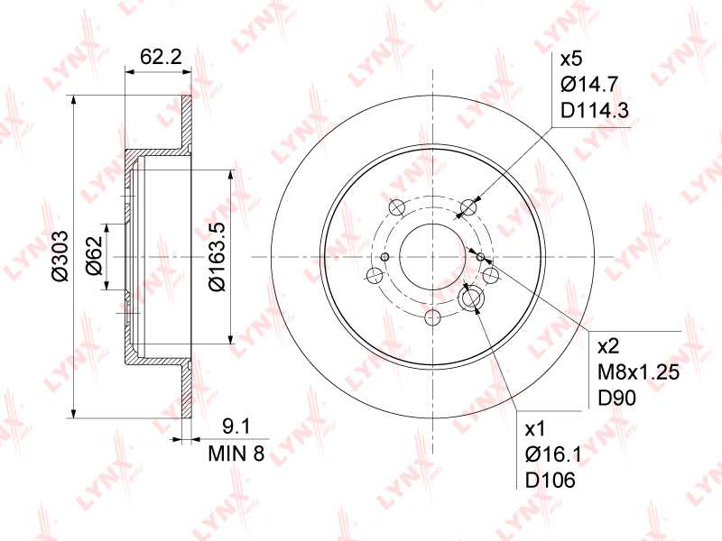 Диск тормозной задний (303x9) подходит для TOYOTA RAV 4 II 1.8-2.4 00-05 <b>LYNXAUTO BN-1138</b> - изображение 1