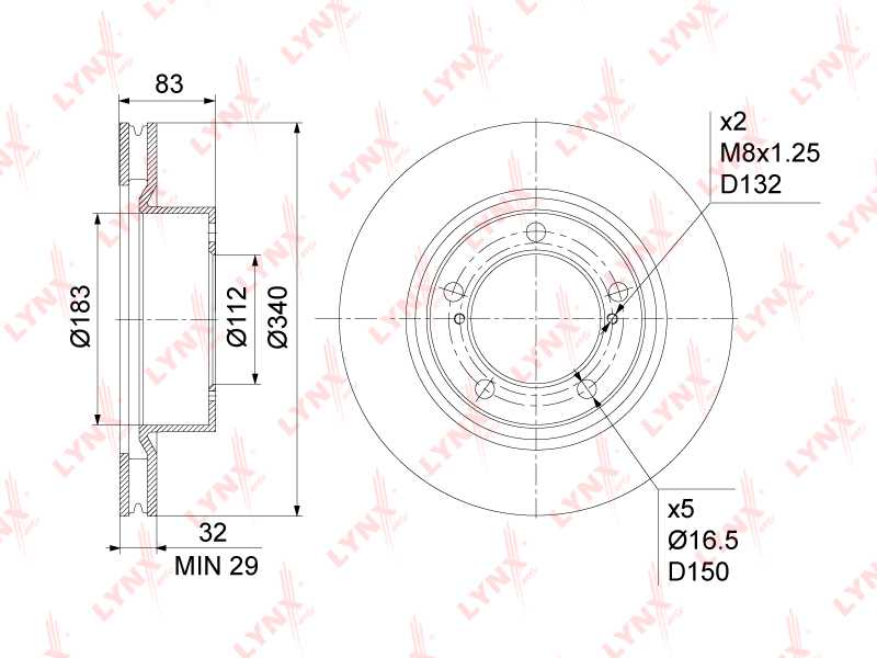 Диск тормозной передний (340x32) подходит для TOYOTA Land Cruiser(200) 4.5D-4.7 07>, LEXUS LX570 07> <b>LYNXAUTO BN-1173</b> - изображение