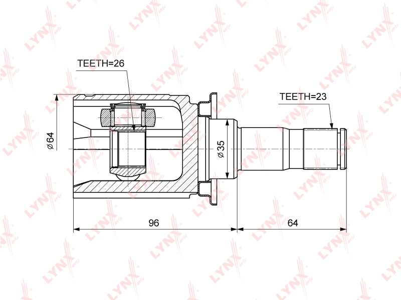 Шрус внутренний подходит для MITSUBISHI ASX 1.8D-2.3 10> / Lancer(CY/X) 2.0 08> / Outlander II-III 2.0-3.0 06>, CITROEN C-Crosser(EP) 2.0-2.4 08>, PEUGEOT 4007 2.0-2.4 08> <b>LYNXAUTO CI-3747</b> - изображение 1