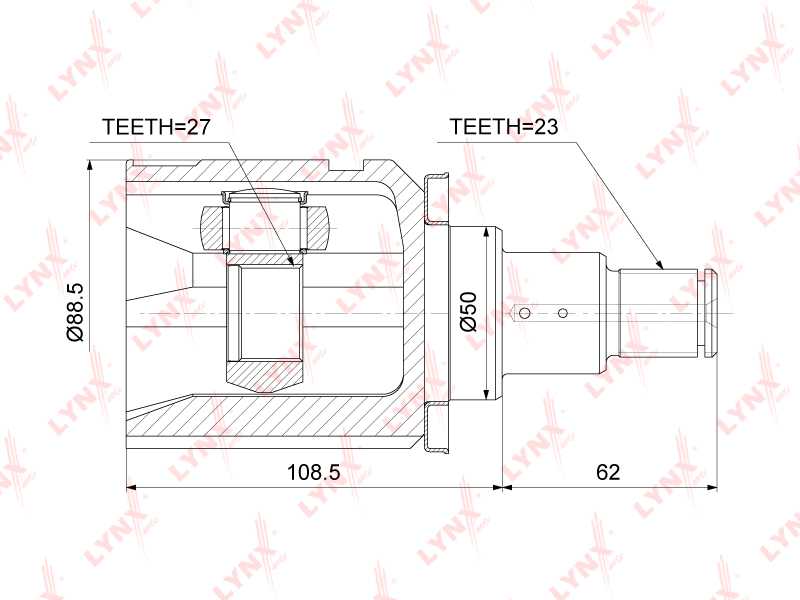 Шрус внутренний L подходит для TOYOTA Rav 4 II 2.0-2.0D 00-05 / Caldina(T24) 2.0 02-07 / Harrier 2.4-3.0 03> / Highlander I 2.4-3.0 00-07, LEXUS RX300 03-08 <b>LYNXAUTO CI-3757</b> - изображение