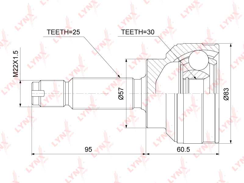 Шрус наружный MITSUBISHI Lancer(CS) 1.3-2.0 03> <b>LYNXAUTO CO-3862</b> - изображение