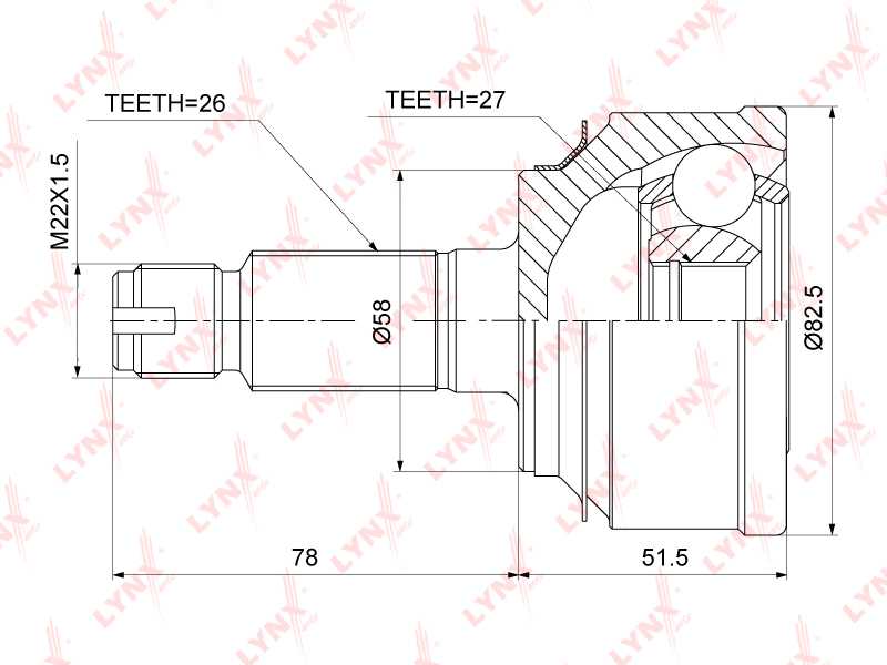 Шрус наружный подходит для HONDA Freed 1.5 09> <b>LYNXAUTO CO-3878</b> - изображение
