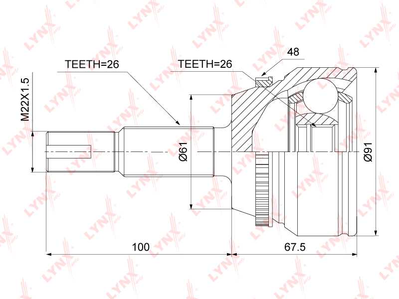 Шрус наружный TOYOTA Camry(V40) 2.4 06-11 <b>LYNXAUTO CO-3906A</b> - изображение