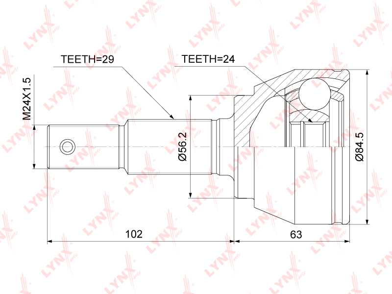 Шрус наружный подходит для NISSAN Teana(J31) 2.0-2.3 03-08 / Juke 1.6 10> / Serena(C25) 2.0 05-10 <b>LYNXAUTO CO-3915</b> - изображение