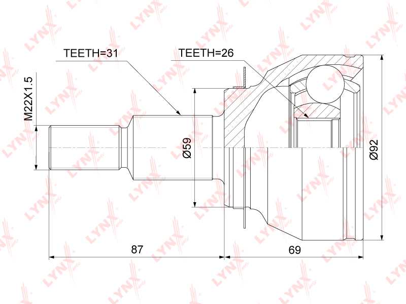 Шрус наружный передний MAZDA CX-5 2.5 4WD 11-17 <b>LYNXAUTO CO-3920</b> - изображение