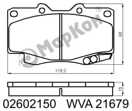 Колодки тормозные дисковые к-т с мех. индикатором износа Toyota <b>МАРКОН 02602150</b> - изображение Колодки тормозные дисковые к-т с мех. индикатором износа Toyota <b>МАРКОН 02602150</b> - изображение