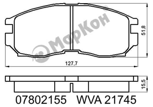 Колодки тормозные дисковые к-т с мех. индикатором износа Mitsubishi Proton Hyundai <b>МАРКОН 07802155</b> - изображение Колодки тормозные дисковые к-т с мех. индикатором износа Mitsubishi Proton Hyundai <b>МАРКОН 07802155</b> - изображение