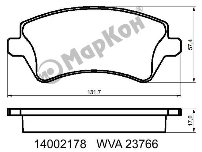 Колодки тормозные дисковые к-т с мех. индикатором износа Toyota Corolla <b>МАРКОН 14002178</b> - изображение