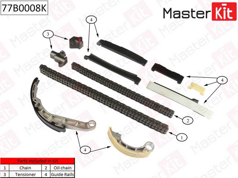 Комплект цепи грм Nissan Almera Tino/X-Trail 2.2D- (без звездочек) <b>MASTERKIT 77B0008K</b> - изображение 1
