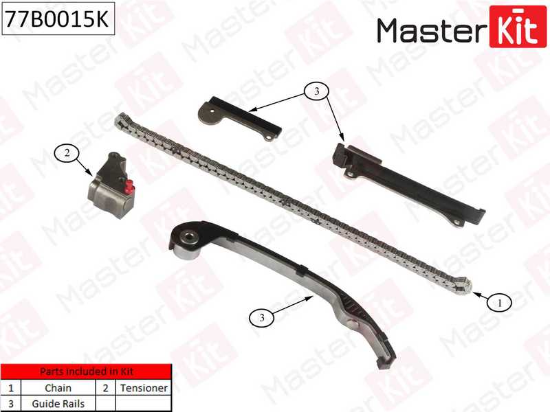 Комплект цепи грм Nissan Almera/Tino 1.5i-1.8i 16V QG15/QG18DE 00> без звездочек <b>MASTERKIT 77B0015K</b> - изображение 1