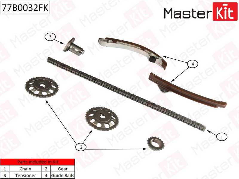 Комплект цепи грм TOYOTA Corolla 1.4i-1.6i-1.8i 1ZZ-FE/3ZZ-FE/4ZZ-FE 00- <b>MASTERKIT 77B0032FK</b> - изображение 1
