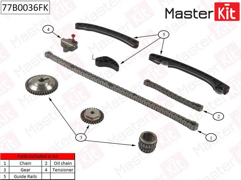Комплект цепи грм NISSAN 1.6i HR16DE 10- <b>MASTERKIT 77B0036FK</b> - изображение 1