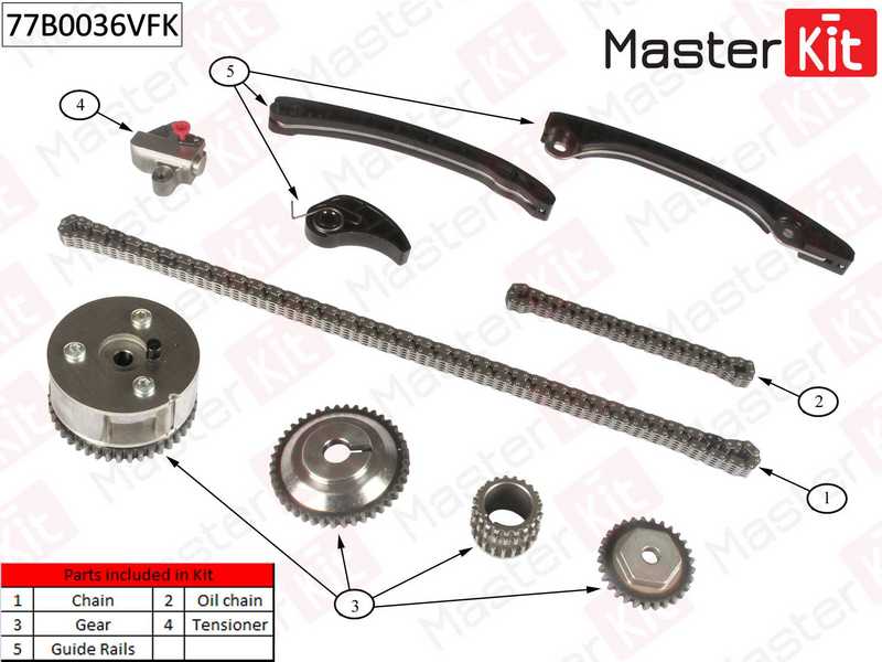 Комплект цепи грм NISSAN 1.6i HR16DE 10- Full   <b>MASTERKIT 77B0036VFK</b> - изображение