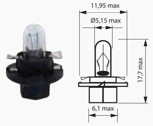Лампа А12/1,1 в патроне B8,4D 1,1w в панель приборов 12V Маяк 612011 P8,4 - изображение