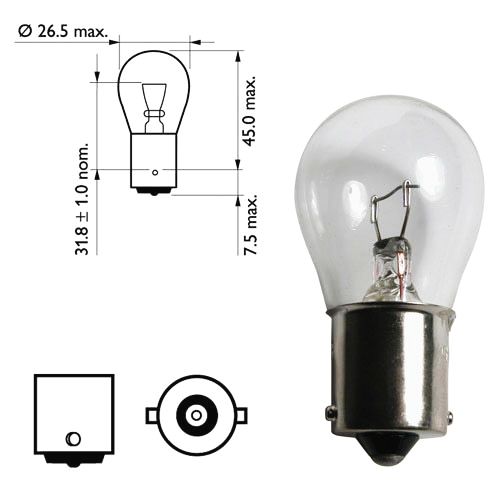 Лампа 12V 21W (P21W) бесцветная ВА15s (1конт.) поворот, стоп-сигнал  - изображение 1