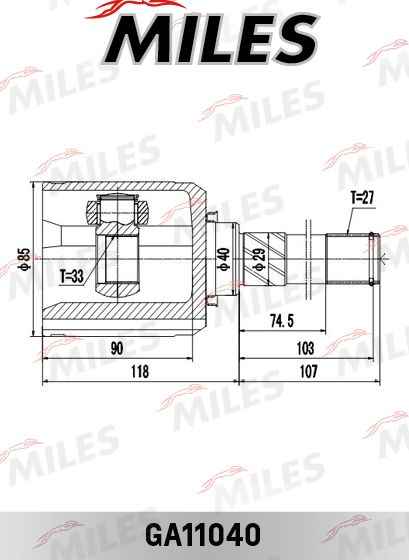 ШРУС NISSAN QASHQAI I/X-TRAIL T31 07- внутр.лев.пер. <b>MILES GA11040</b> - изображение 2