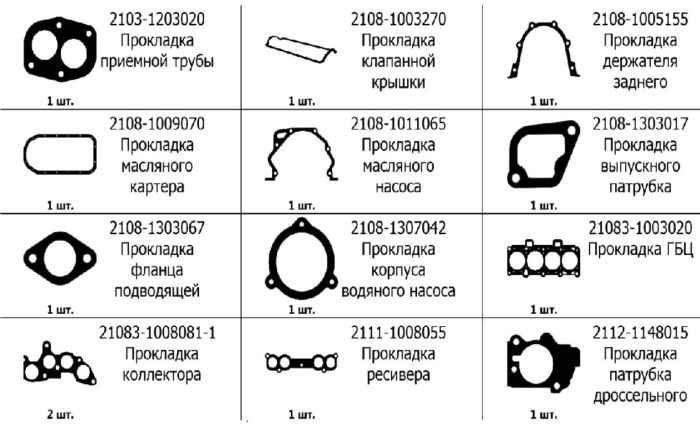 Набор прокладок ДВС ВАЗ 2110-2112 дв.8V (82,0) полный 12шт <b>МОТОРДЕТАЛЬ К2110-1003020</b> (2111-1002064) - изображение 2