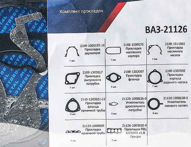 Набор прокладок ДВС 21126 ВАЗ 2170 Приора дв.16V 1,6 полный <b>Мотордеталь К21126-1003020ДМ</b> (21126-1002064) - изображение 2