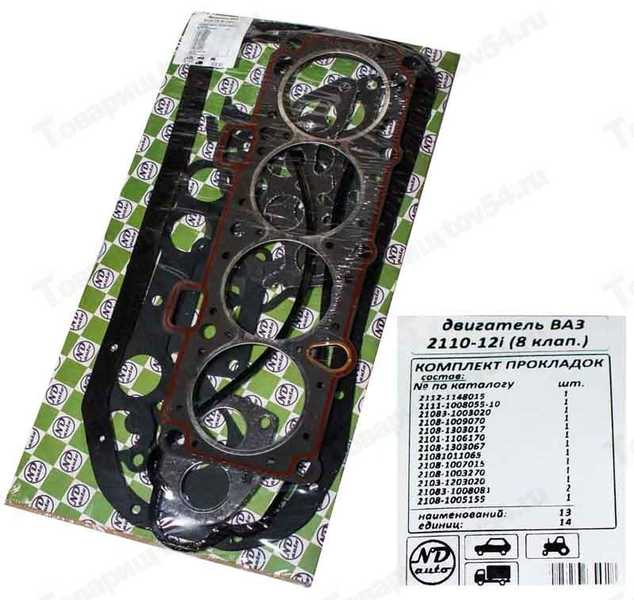 Набор прокладок ДВС ВАЗ 2110 дв.8V1,5i (82,0) ПРОФИ в уп. <b>ND AVTO ПКНД-2110ПФ</b> - изображение