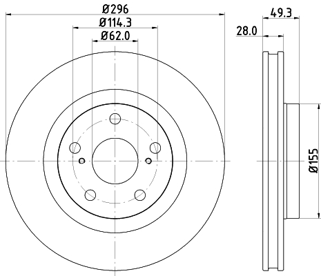 Диск тормозной (передний/задний) TOYOTA AURIS, Camry, HARRIER, MARK X ZiO, MATRIX, MIRAI, RAV 4 III, RAV 4 IV, VANGUARD, ZELAS <b>NISSHINBO ND1048K</b> - изображение