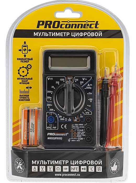 Мультитестер (мультиметр) цифровой PROCONNECT M832 (DT832) 13-3012 - изображение 3