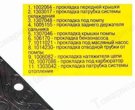 Набор прокладок двигателя ВАЗ 2101 (76,0) паронит (11 шт) <b>2107-1003020</b> - изображение 1