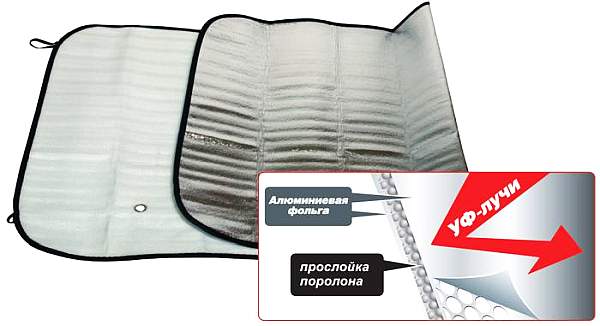 Шторка солнцезащитная под лобовое стекло 130х60см фольгированная - изображение 1