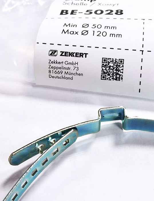 Хомут ленточный ушковый с еврозамком 50-120мм оцинкованная сталь ZEKKERT BE5028 - изображение 1
