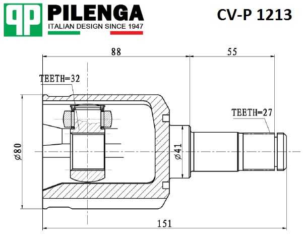 Шрус внутр. левый Lancer CV-P 1213 <b>PILENGA CV-P1213</b> - изображение 1