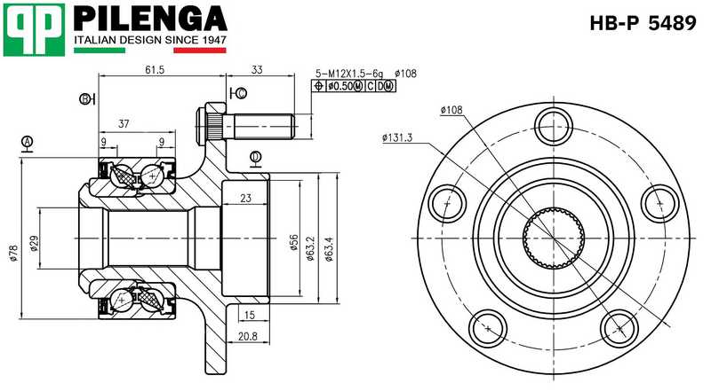 Ступица с подшипником в сборе передняя FOCUS 2, C-MAX <b>PILENGA HB-P5489</b> - изображение 1