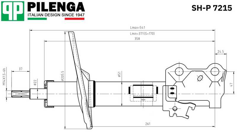 Амортизатор передний правый, газовый <b>PILENGA SH-P7215</b> - изображение 1