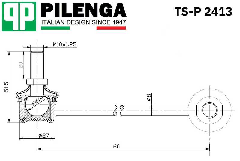 Стойка стабилизатора переднего, левая, Pilenga <b>PILENGA TS-P2413</b> - изображение 1