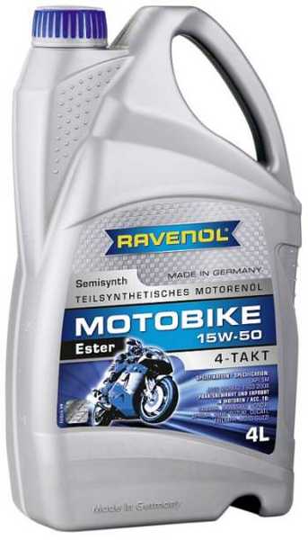 Масло моторное полусинтетическое 4л 15w50 SM Ravenol Motobike 4-T Ester 4014835731295 - изображение