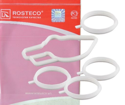 Прокладки ресивера и дроссельной заслонки ВАЗ 2110-2112, 1118 Калина, 2170 Приора дв.1,6л (комплект 5шт) силикон <b>ROSTECO 20068</b> (2112-1008636, 2112-1008638) - изображение