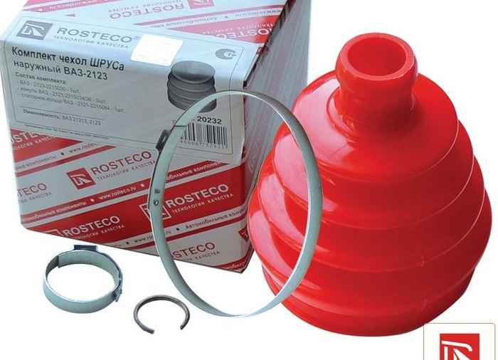 Пыльник ШРУС ВАЗ 2123 Нива Шевроле наружный (+ 2 хомута, кольцо ШРУС) полиуретан <b>ROSTECO 20232</b> (2123-2215030, 2123-2215034, 2123-2215036) - изображение