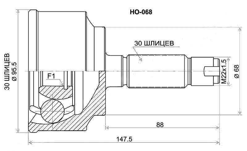 Шрус Honda Accord CU2 KA24A AT, 08- <b>SAT HO-068</b> - изображение