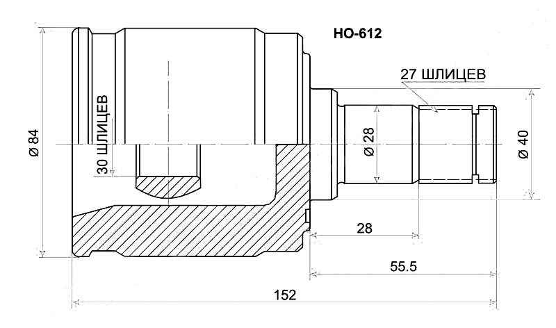 Шрус внутр.HO CF3 / CF4 AT (LH / RH) , CF5 (RH) , CL3 AT (RH / LH) MT (RH) , EK3 AT (RH) <b>SAT HO-612</b> - изображение