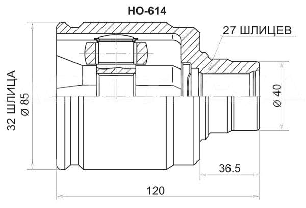 Шрус внутр. HO Odyssey RA1 / 2 / 3 / 4 AT 94-99 (LH) , CR-V RD1 AT Var.2 (LH) <b>SAT HO-614</b> - изображение