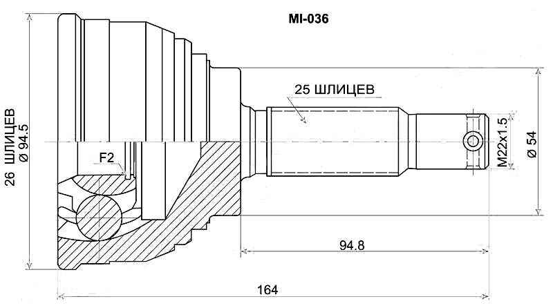 Шрус наружный MITSUBISHI DIAMANTE / SIGMA F11A / F13A 6G71 / 6A12 / 6G73 89-92 <b>SAT MI-036</b> - изображение
