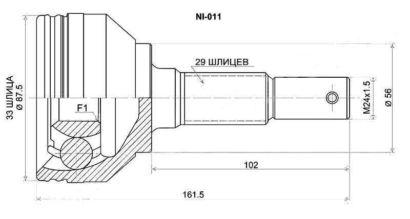 Шрус NISSAN Qashqai HR16DE J10 (Euro) MT, 06- <b>SAT NI-011</b> - изображение